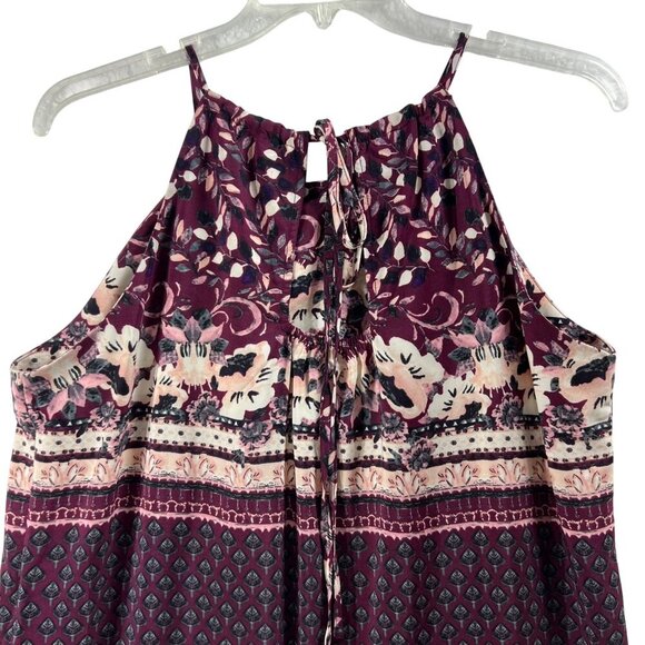 Maison Tara Womens 14 Boho Maxi Floral Geometric Halter Burgundy Dress Fairycore - Picture 8 of 12